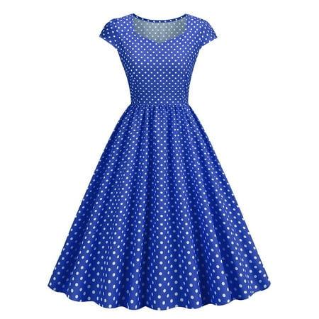 

Womens Plus Size Clearance Women Casual Dot Print Short Sleeve Square Neck Ladies Swing Dress