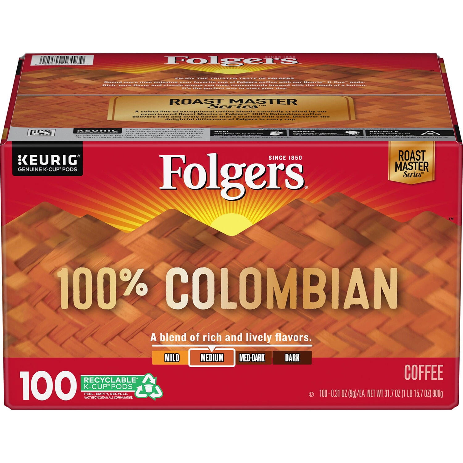 Folgers 100 Colombian Medium Roast Coffee K Cups 100 ct. Walmart