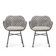 thumbnail image 3 of Modern Outdoor Woven Club Chair Set with Angled Frame and Faux Rattan Metal Accents for Patio Backyard Dining Space, 3 of 9
