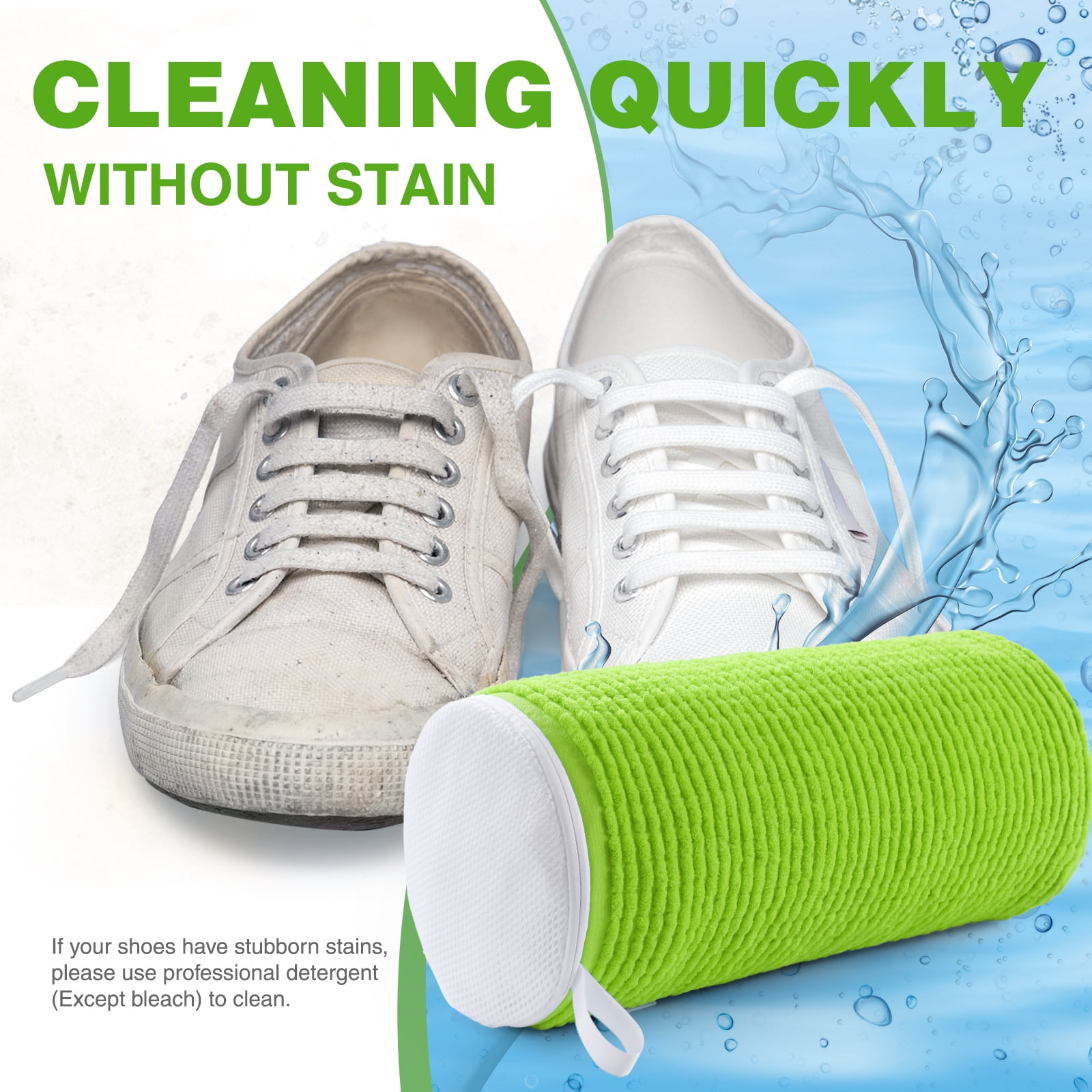 Avoalre Shoe Laundry Bag, Fluffy Fibers 360° Cleaning Shoe Washing Bag with Dry Net Bag, Top Hidden Zipper, Durable & Reusable for Sneakers