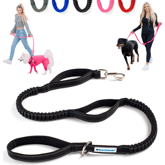 Shed Defender Shock Absorbing Bungee Dog Leash - Three Padded Handles for Traffic Control, Stretches from 4-7ft, Elastic Leash, Reflective Stitching, training lead, Large, Medium, Two Handles