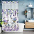 thumbnail image 6 of Purple Floral No Hooks Shower Curtain with Snap-in Liner Spring Flowers Bicycle Butterfly White Wood Grain Shower Curtains for Bathroom, Waterproof, Easy Install, Washable 54"x78", 6 of 9