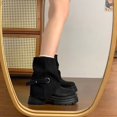 thumbnail image 4 of hopeusnice Slouchy Buckle Mid Calf Boot Round Toe Chunky Sole On Design Street Style Boot Black 35, 4 of 7
