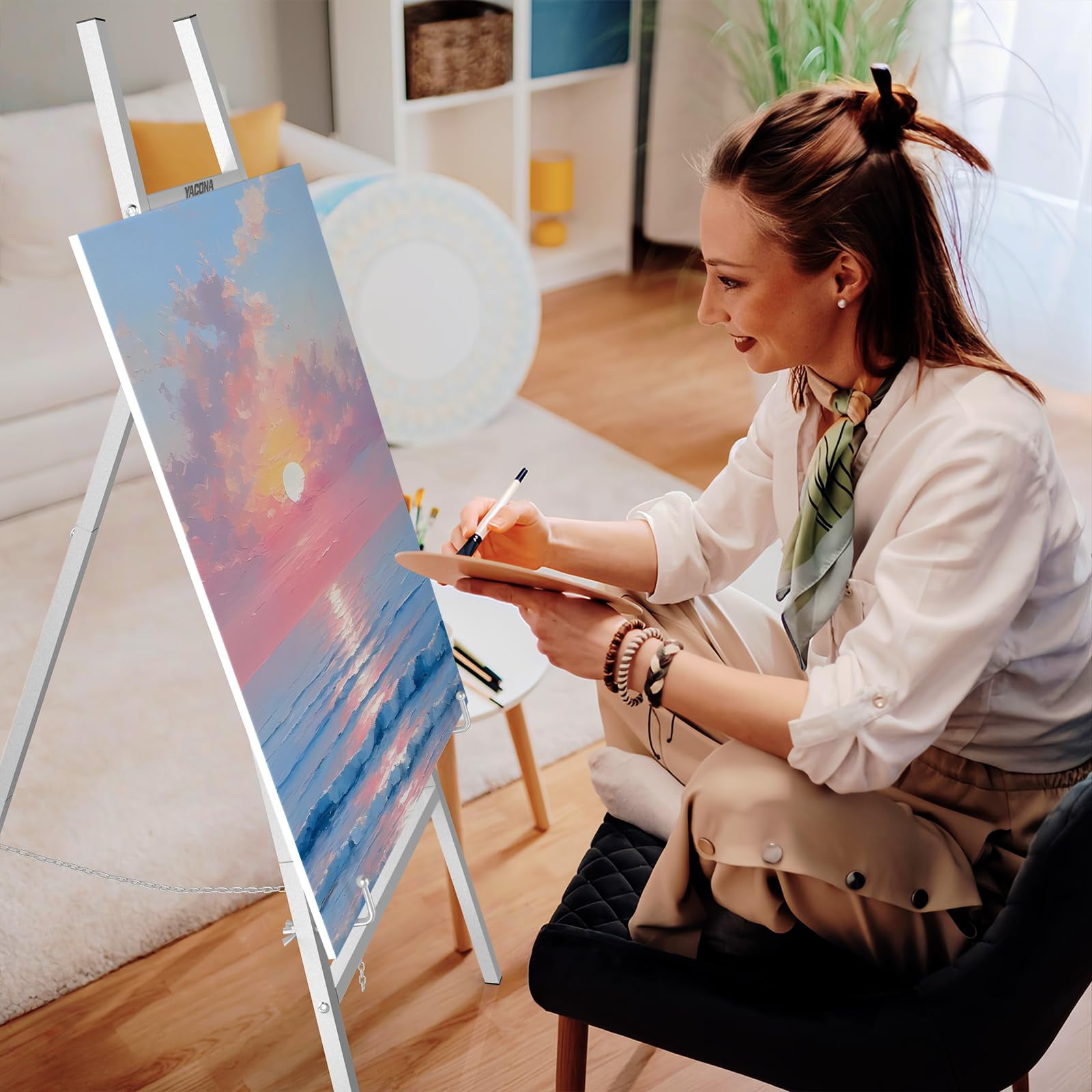 Yacona Easel Stand for Sign, Adjustable Metal Easels for Display with Adjustment Chain, Heavy Duty Poster Stand, for Wedding Sign, Poster, Painting, Displays, Sliver