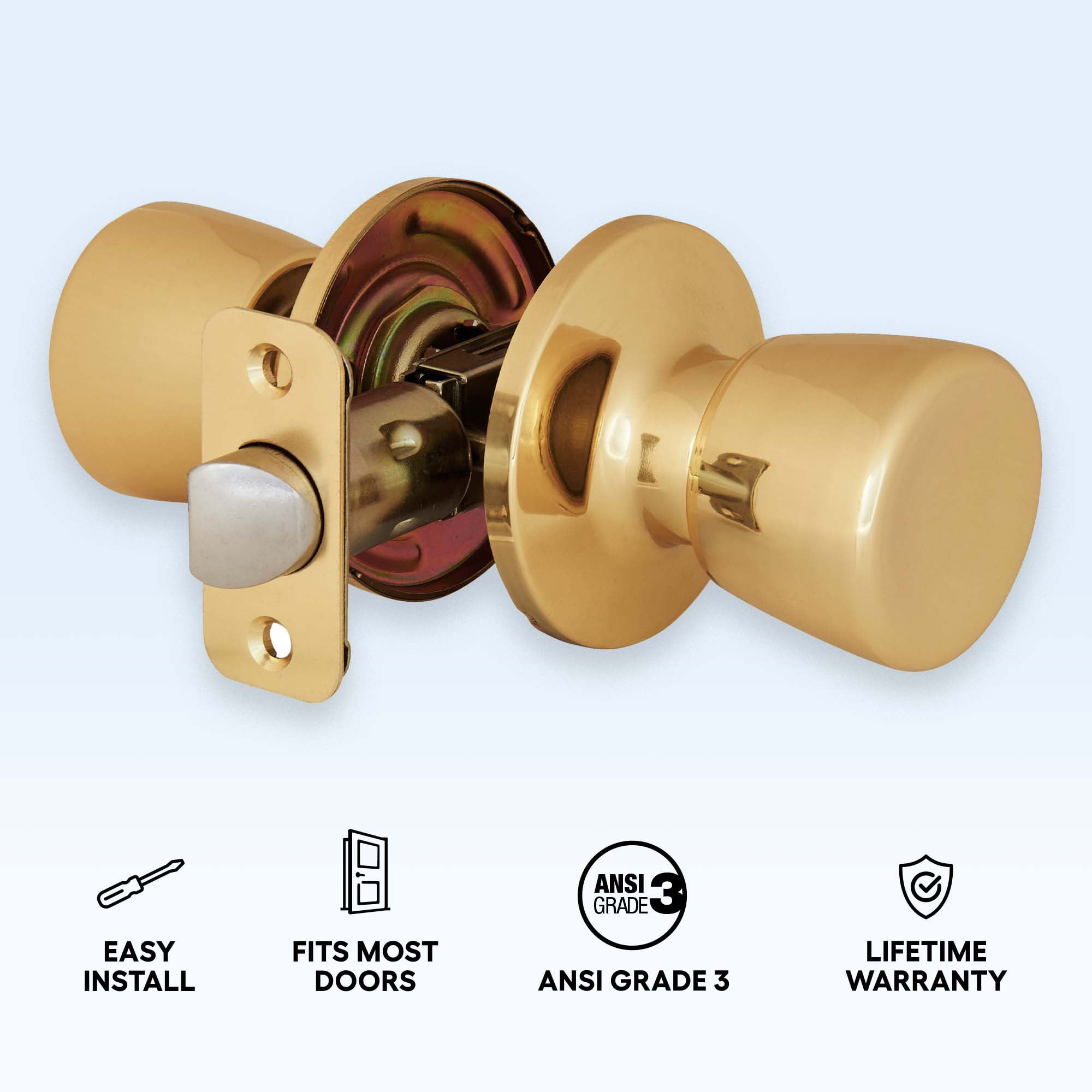 (2 pack) Hyper Tough Interior Non-Locking Tulip Style Passage Doorknob, Polished Brass Finish