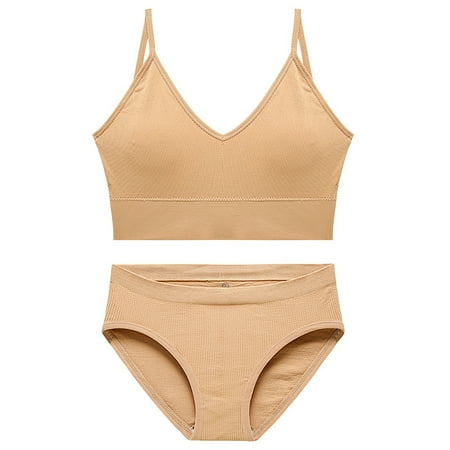 Beige Medium Women s 2 Piece V Womens Lace Camisole Set Neck Seamless Lingerie Halter Scalloped Trim Floral Lace Garter Lingerie Set No Padding Bra and Underwear Set Women Lac
