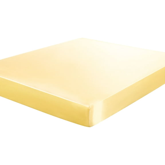 Unique Bargains 12" Large Pocket Satin Silk Fitted Sheet Queen Gloden Tone