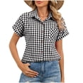 thumbnail image 2 of Homenesgenics Womens Tops Plus Size Women's Casual Plaid Fashion Collared Pullover Short-Sleeve Button-Down Shirt Top Black XL, 2 of 8