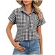 thumbnail image 3 of TaTaai Women's Plaid Button Front Shirt Short Sleeve Lapel Collar Loose Fit Casual Summer Checkered Blouse Top Office Daily Wear Gift, 3 of 8