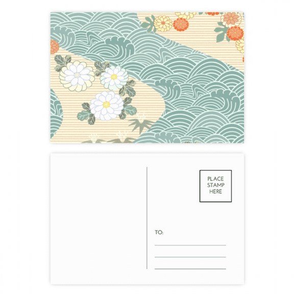flowers waves pattern japan postcard set birthday mailing thanks greeting card