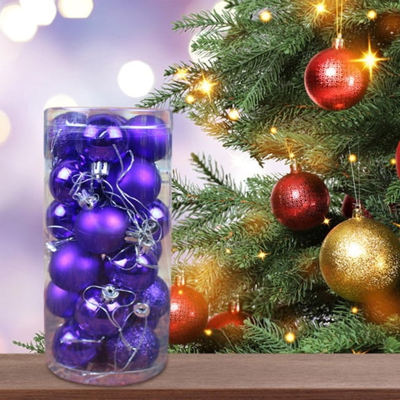 BSJJY 24Pc 3 Style Plating Christmas Balls,2.4In Christmas Tree Hanging Ball,Shatterproof Christmas Baubles(Boxed),Purple
