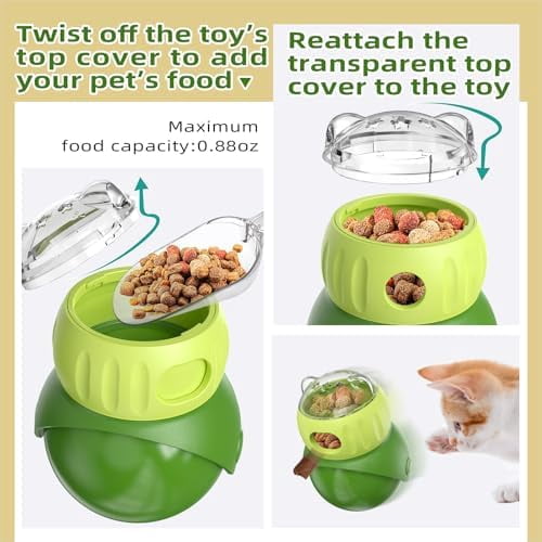 Wobble Treat Dispenser Ball for Indoor Cat & Mini Dog Enrichment Toy Interactive Slow Feeder, Kitten Stimulating Puzzle Toys