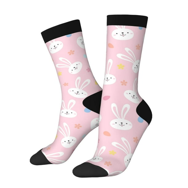 Fotbe Easter Cute Rabbit Calcetas Largas con Estampado para Hombre y Mujer – Calcetas de Compresión Transpirables y Elásticas, Viajar y Uso Diario Talla 5-11