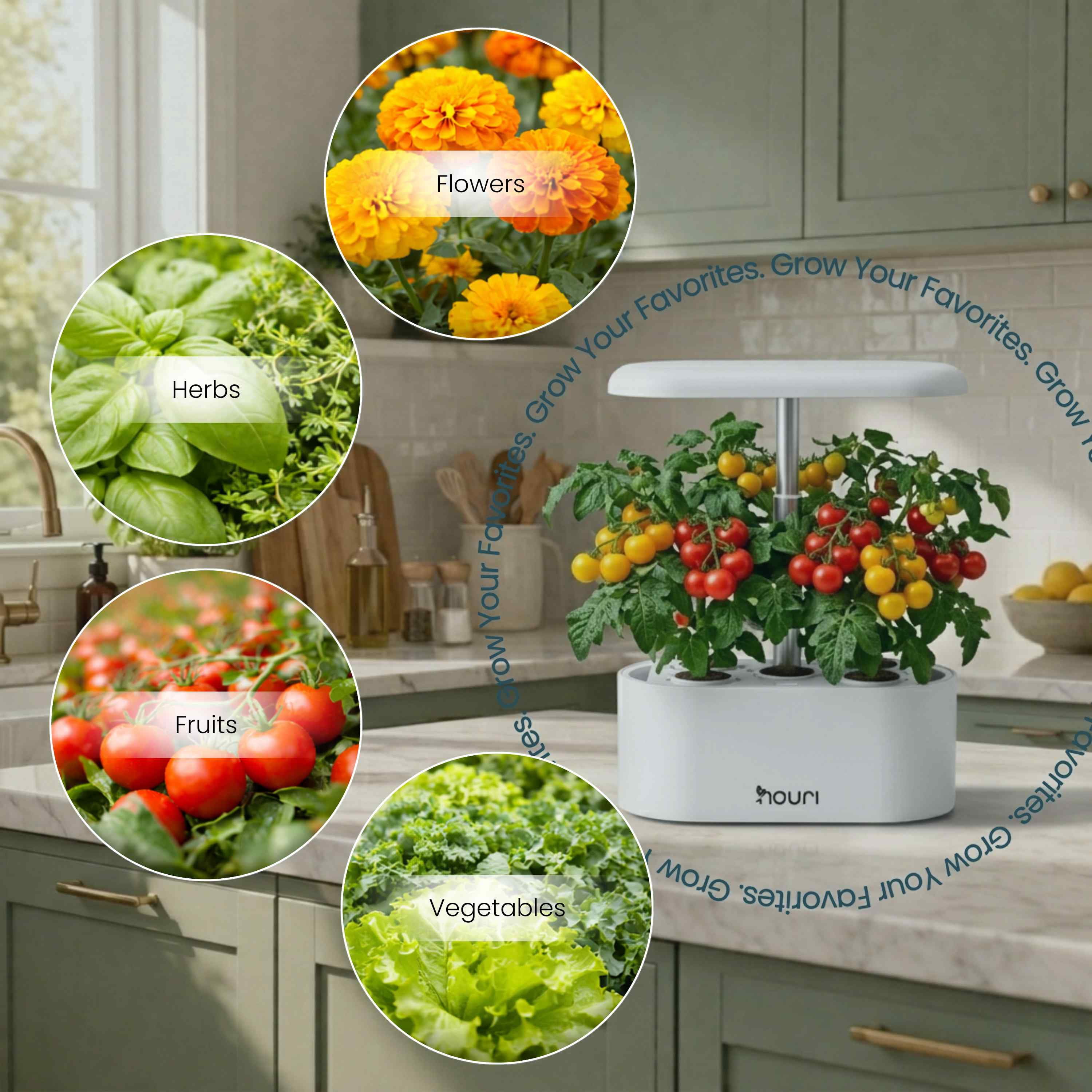 Nouri Hydroponics Growing System, 5 pod APP Smart Indoor Herb Garden Kit with LED Grow Lights, Hydroponic Herb Garden with Basil Seeds Included