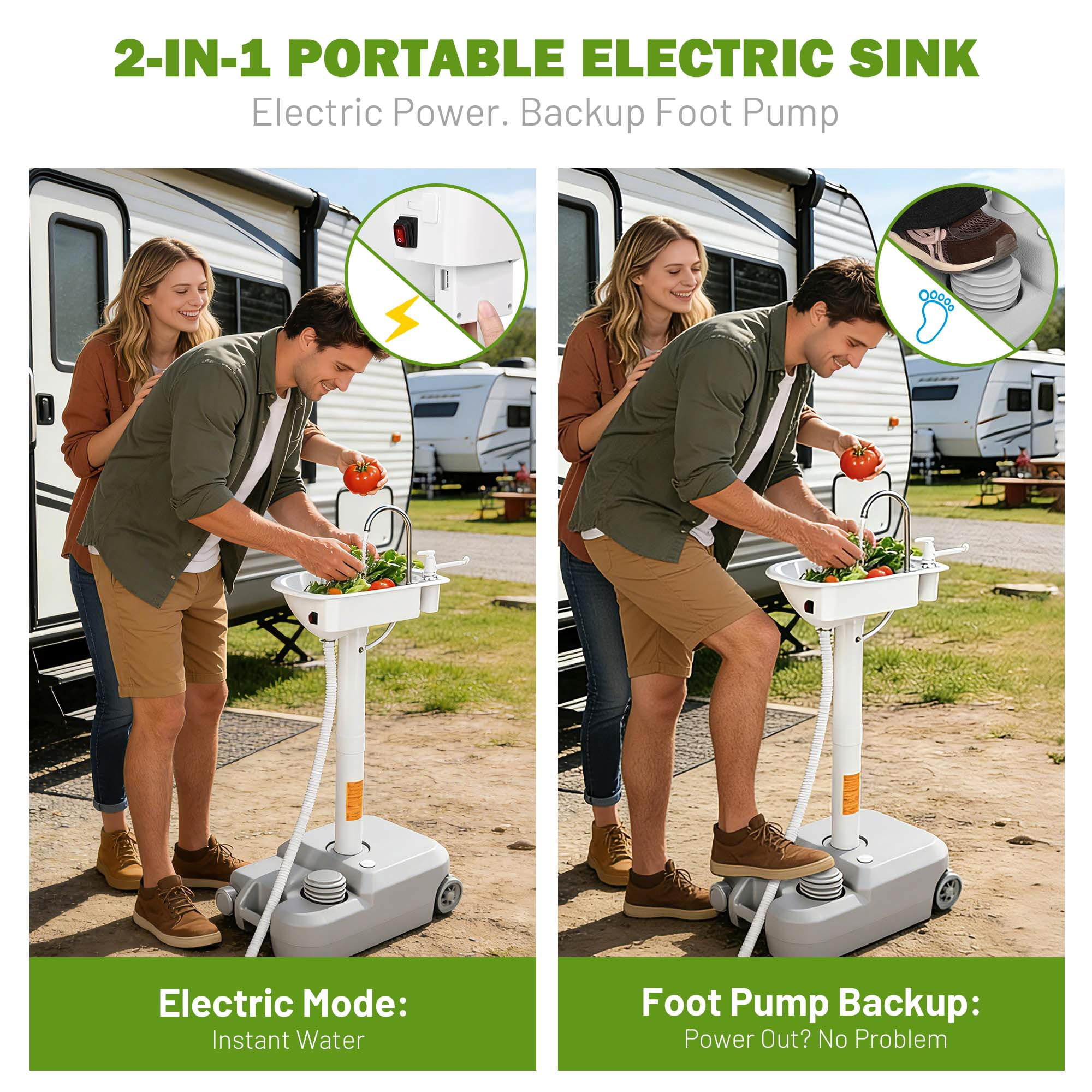 Yescom Electric Portable Sink Hand Washing Station with 5 Gallon Fresh Tanks & 2 Travel Bags, 17L Camping Sink with Electric Pump USB Rechargeable for Travel