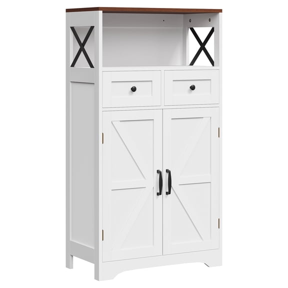SuperDeal 43in Freestanding Storage Cabinet Farmhouse Style with Doors & Drawers for Kitchen Pantry, Bathroom Floor, and Home Organization (White)