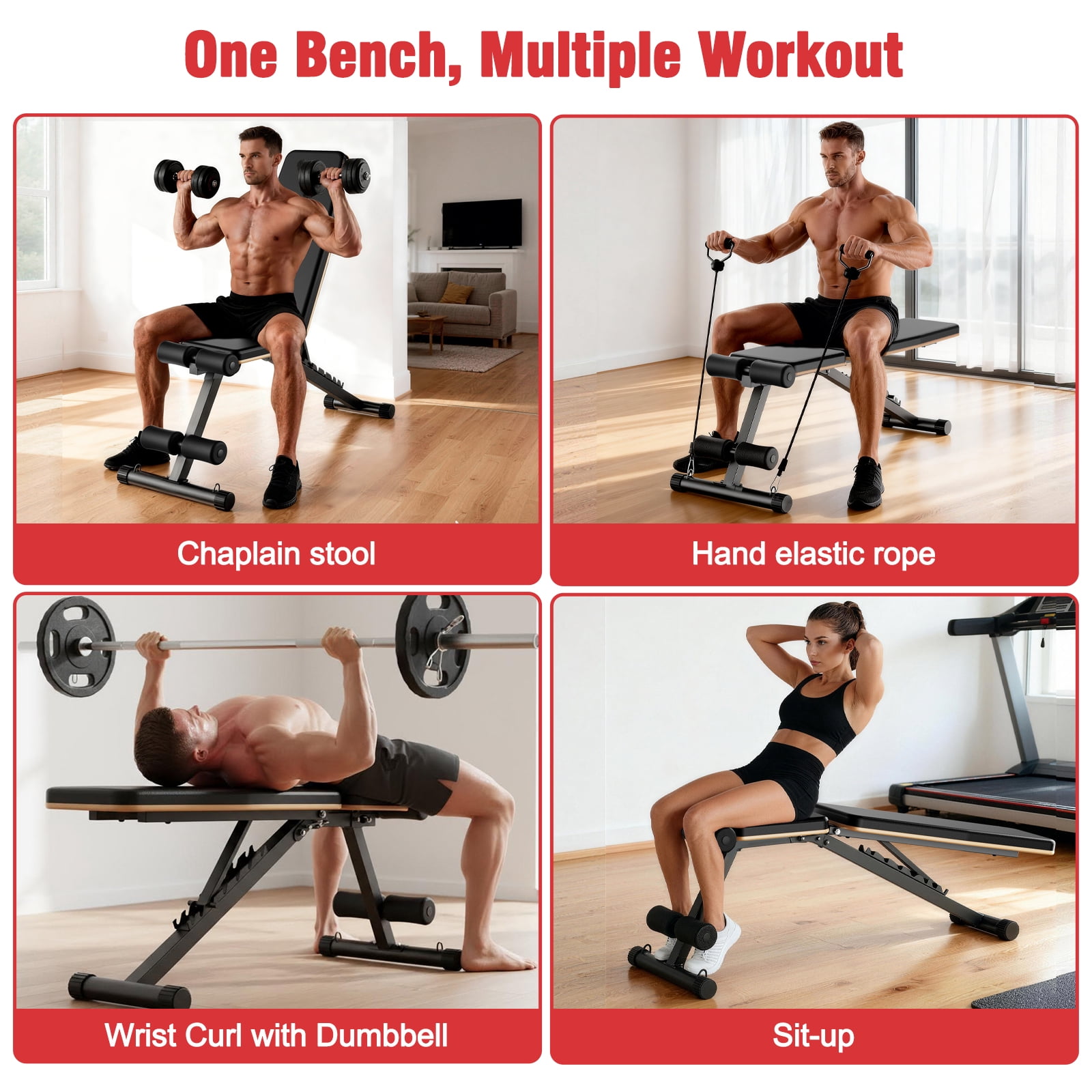 ALSO GO 8 Positions Adjustable Weight Bench,Foldable Workout Bench Olympic Weight Bench Press for Home Gym Full Body Strength Training,Support up to 660lbs