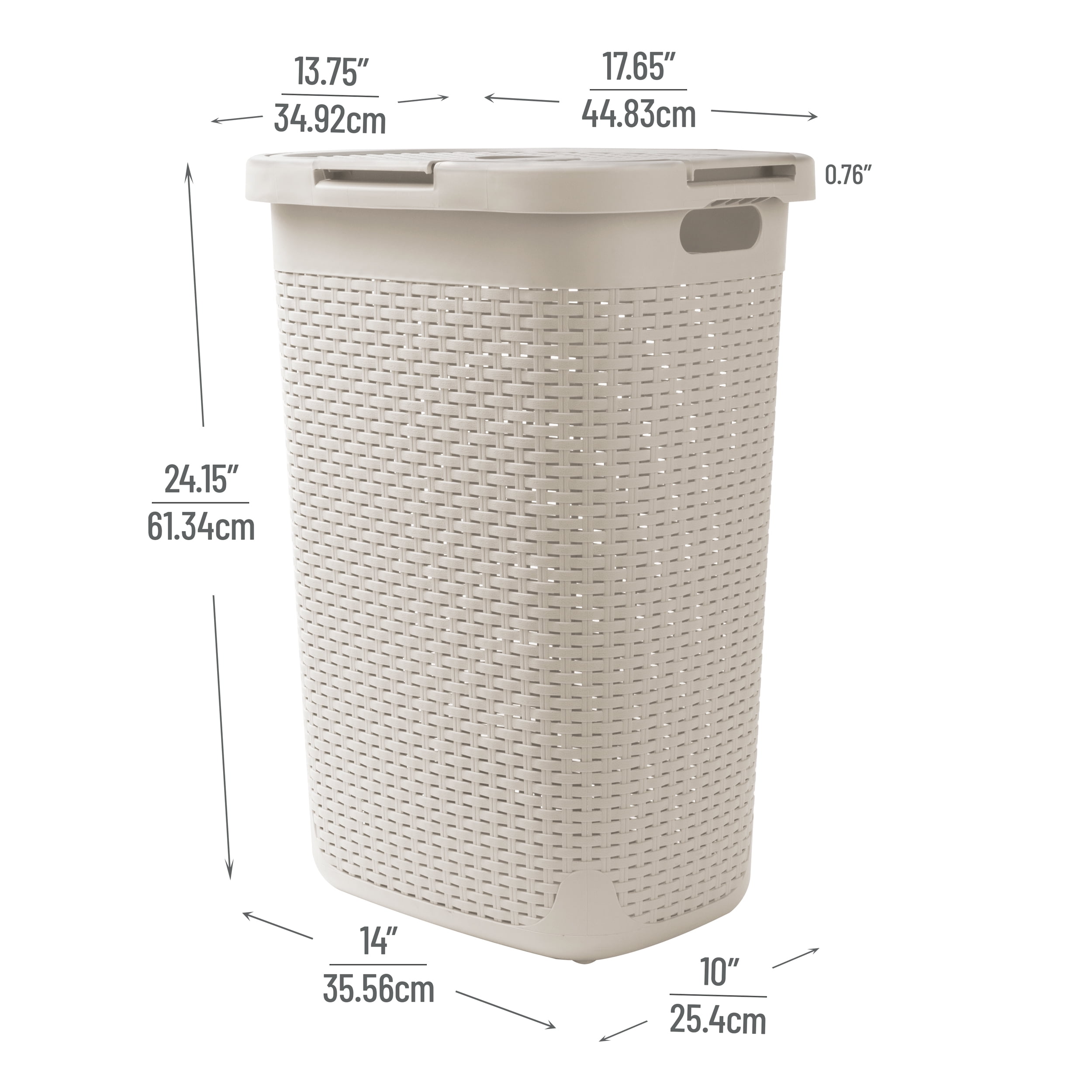 Mind Reader 60L Slim Laundry Hamper Clothes Basket, Lid, Plastic, 17.65"L x 13.75"W x 24.15"H, Ivory