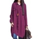 thumbnail image 1 of Las nuevas mujeres de lino del algodón blusa larga irregular del dobladillo Botones ocasionales floj Abanopi Morado L, 1 of 7