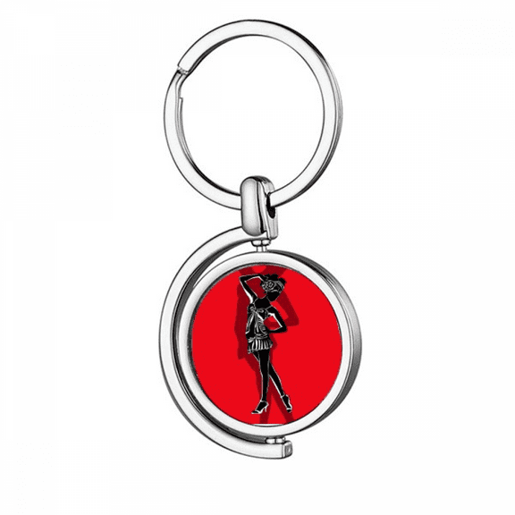 Red Plump Beautiful Girl Art Deco Fashion Rotating Keychain Metal Keyring Holder