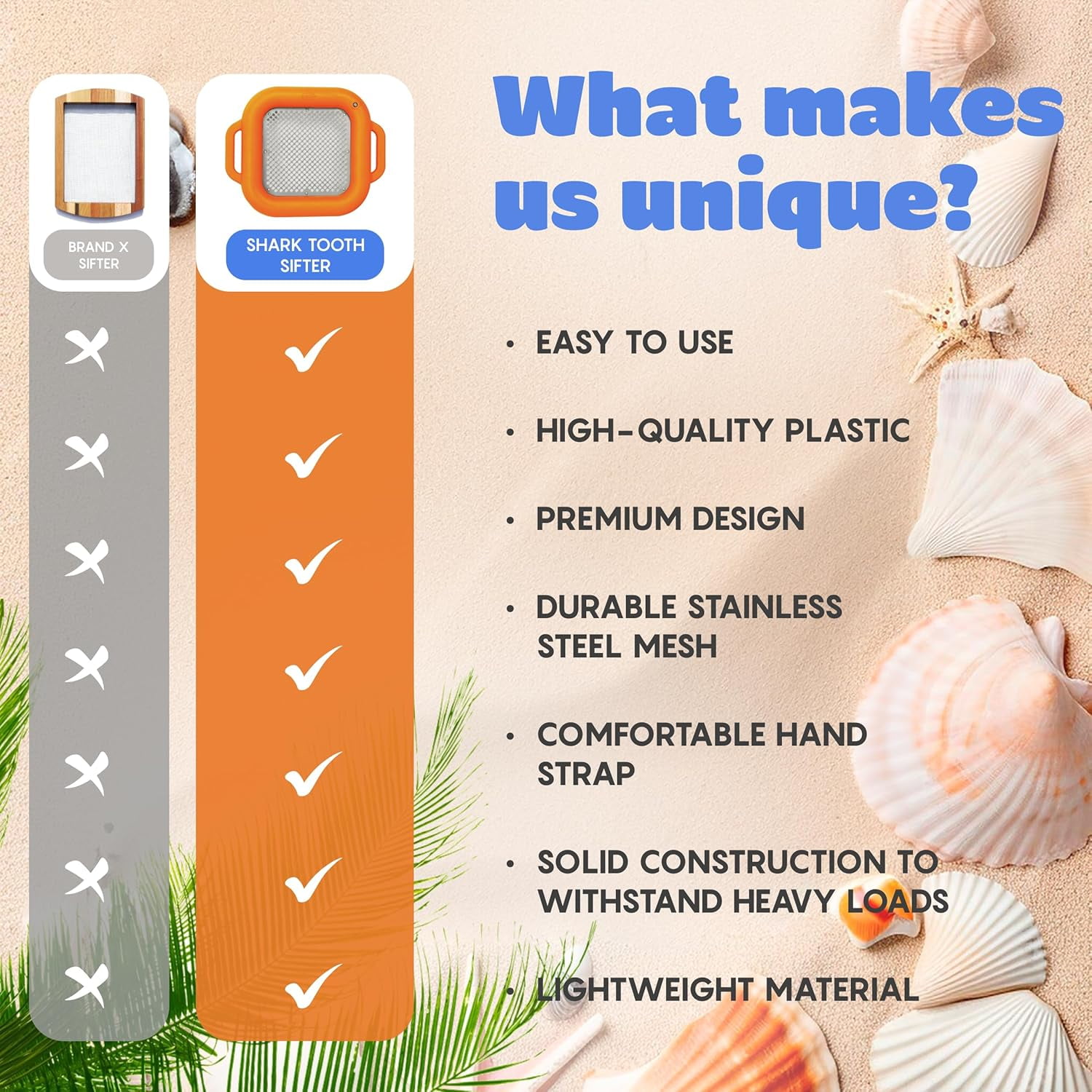 CKG Floating Shark Tooth Sifter for Fossil Hunting and Shark Teeth, Sand Sifter for The Beach with Stainless Steel Mesh & Durable Plastic and Wrist Strap, Orange Color