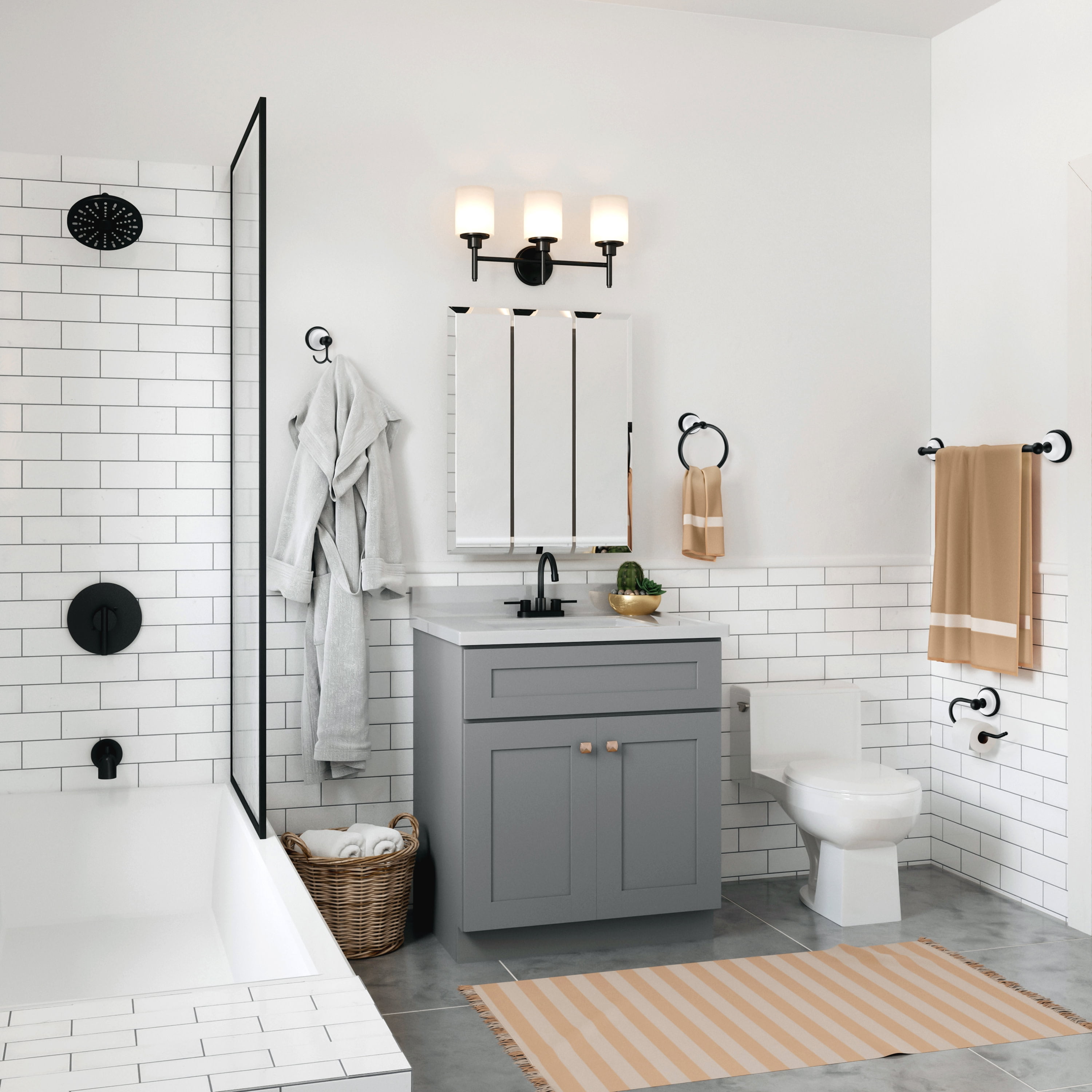 Design House Savannah 4-Piece Bathroom Hardware Accessory Kit, Matte Black/White