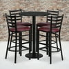 Flash Furniture 30'' Round Black Laminate Table Set with Round Base and 4 Ladder Back Metal Barstools - Burgundy Vinyl Seat