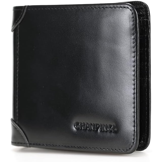 Cartera de Cuero Trifold para Hombre con Bloqueo RFID y 2 Ventanas para Identificación, 2 Compartimentos para Efectivo, 6-8 Ranuras para Tarjetas, 2-3 Ranuras Interiores, Cartera de Gran Capacidad