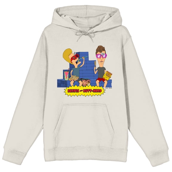 Beavis & Butthead Nachos & Corn Chips Long Sleeve Sand Adult Hooded Sweatshirt-Medium