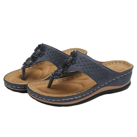 

GEZHEN Women s Casual Beach Slope Thick Low Heels Open-Toe Sandals Soft-Soled Slippers Hollow Slippers Slope Bottom Shoes Retro Sandals Fashion Lightweight Breathable