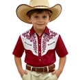 thumbnail image 2 of shoper Western Cowboy Shirts for Boys Retro Print Western Country Shirt Kids Short&Long Sleeve Cowboy Collared Button Down Tops, 2 of 5