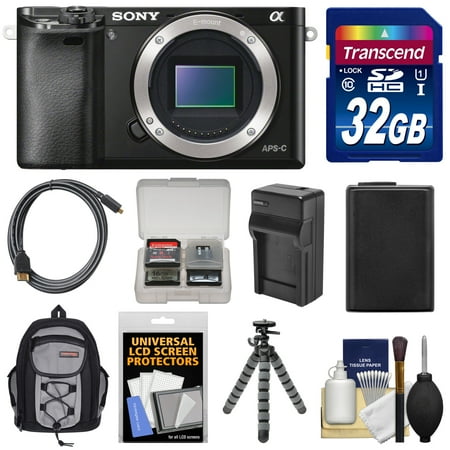 Sony Alpha A6000 Wi-Fi Digital Camera Body with 32GB Card + Case + Battery/Charger + Tripod + Accessory Kit