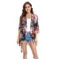 thumbnail image 1 of WBQ Womens 3/4 Sleeve Floral Print Swimsuit Sunscreen Blouse Kimono Sheer Chiffon Loose Cardigan S-XXL, 1 of 8
