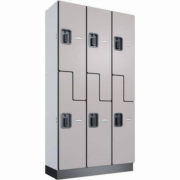 Global Industrial 290665 Z-Style 2-Tier 6 Door Digital Wood Locker - 36 x 15 x 72 in. - Gray - Unassembled