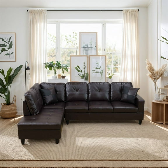 Hommoo Faux Leather Living Room Furniture Set, Sectional Sofa Set, Left Side, Brown