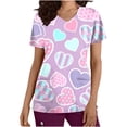 thumbnail image 2 of TIMIFIS Hauts de Sarrau d'Infirmière pour Femmes, Saint-Valentin, Uniforme de Travail, Manches Courtes, Col en V, Blouse T-shirt de Tenue de Travail avec Poches - Imprimé Violet, 2 of 5