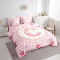 thumbnail image 3 of Manfei Girly Pink Monogrammed C Bedding Comforter Set 7pcs, Fashion Square Checkered Queen Bedding Sets, Cartoon Ribbon Cherry Reversible Queen Sheet Sets, Ultra Soft Bedroom Decor, 3 of 7