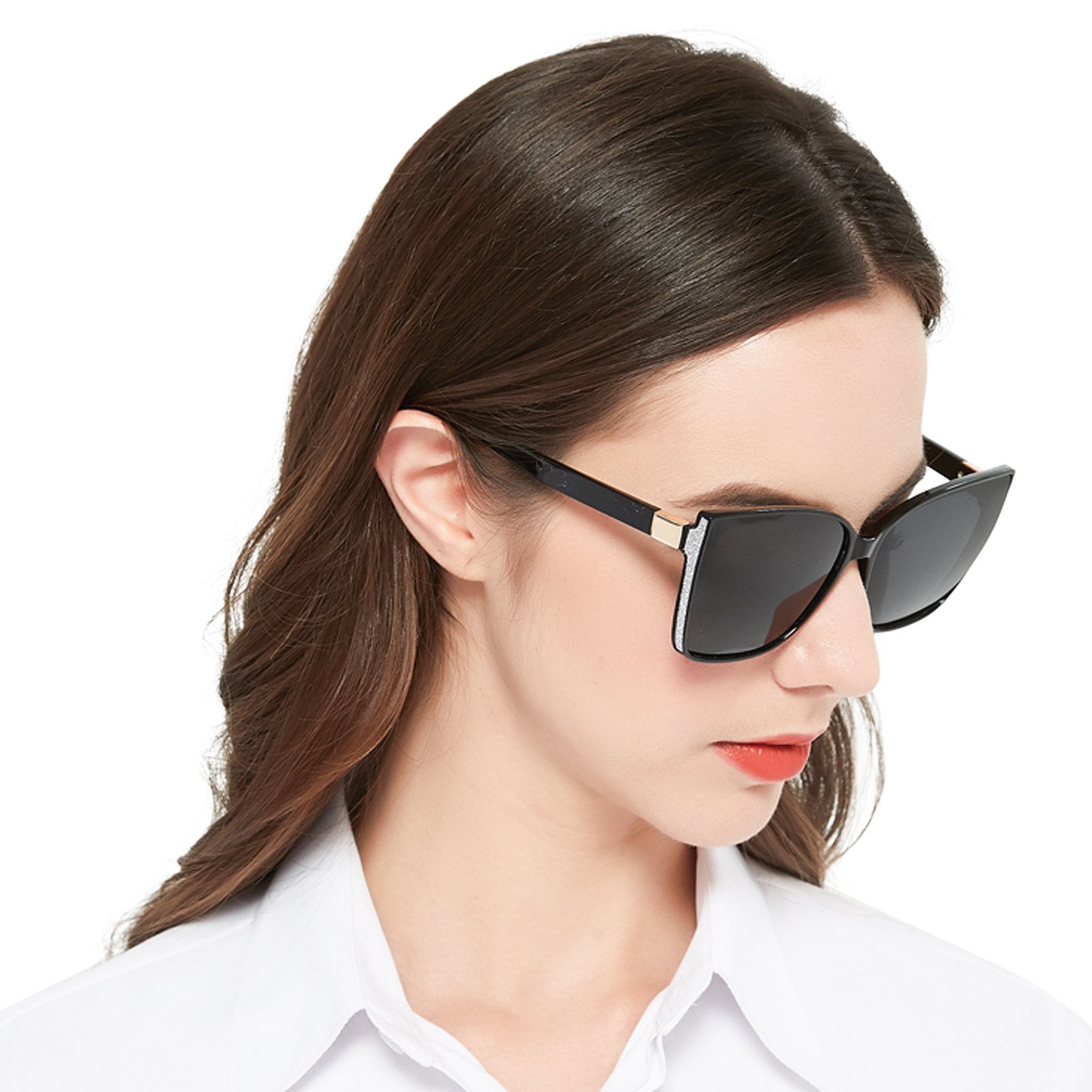 OCCI CHIARI Retro Cateyes Sunglasses for Women Vintage Polarized Large Shining Sun Glasses for Running Driving Fishing UV400 Protection(Black)