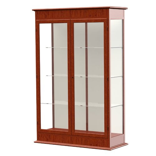 Waddell Varsity 48"W x 77"H x 18"D Lighted Floor Case, Hinged Doors, Plaque Back, Cherry Oak Finish