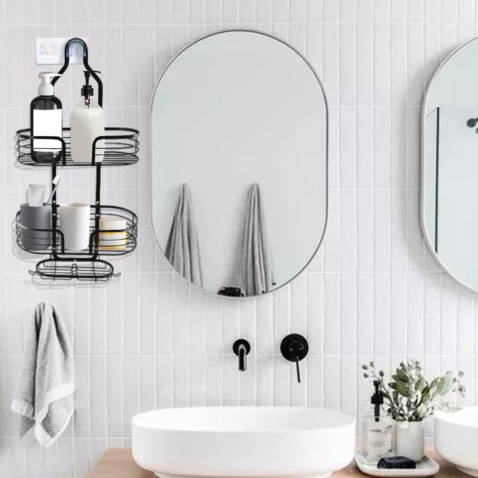Shower Caddy Organizer, 3-tier Hanging Bathroom Storage Rack with Soap Holder and Hooks for Shampoo Bottles, Wall-mounted Over Shower Head, Topliu