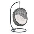 thumbnail image 2 of Modway Hide Modern Rattan/Fabric Outdoor Swing Chair with Stand in Gray/White, 2 of 8