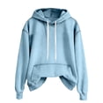 thumbnail image 6 of Women's Denim Style Hoodie, Oversized Pullover Sweatshirt, Loose Casual Drawstring Hooded Shirt, Streetwear Tops for Women, Fall Winter Fashion Hoodie Light Blue L, 6 of 9