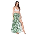 thumbnail image 2 of FORMRS Womens Long Sarong Beach Wrap Semi-Sheer Bikini Skirt Bathing Swimsuit Cover Up, Green Leaves Pattern, 2 of 7