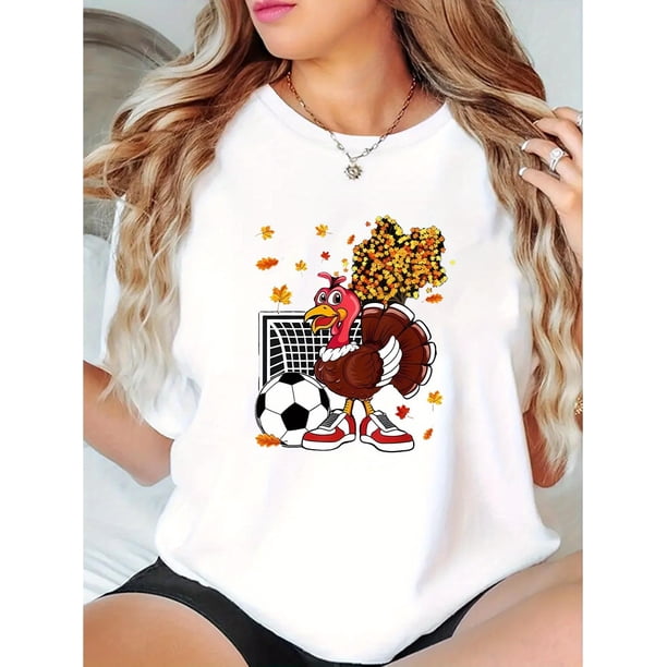 Camiseta de Mujer de Verano SuaveWomen's Casual Turkey Soccer Graphic Tee - Comfy Crew Neck Short Sleeve T-Shirt, Perfect for Summer & SportsFather's Day, Mother's Day, New Year, Spring Festival, Va