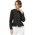 thumbnail image 3 of Chaqueta de Mezclilla Allegra K con Cuello Redondo y Botones Manga Larga Peplum Negro L, 3 of 6