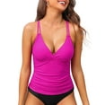 thumbnail image 4 of Hilor Women's Hot Pink V Neck Tankini Top Swimwear with Underwire Bra Support Sexy Crossback Push Up Swim Bathing Suit Top 14, 4 of 7