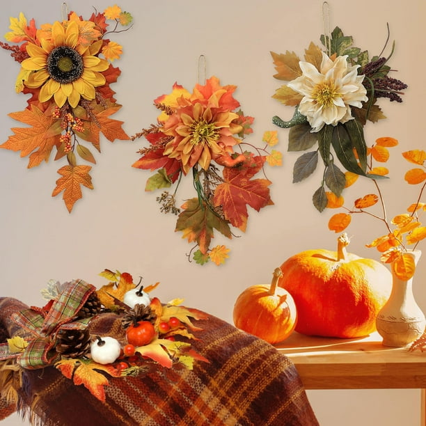 Adorno Colgante de Girasol Artificial para Acción de Gracias | Decoración Multicolor de Plástico para Pared o Ventana | 30 X 23 Cm | 1 Unidad | Decoración Ambiental
