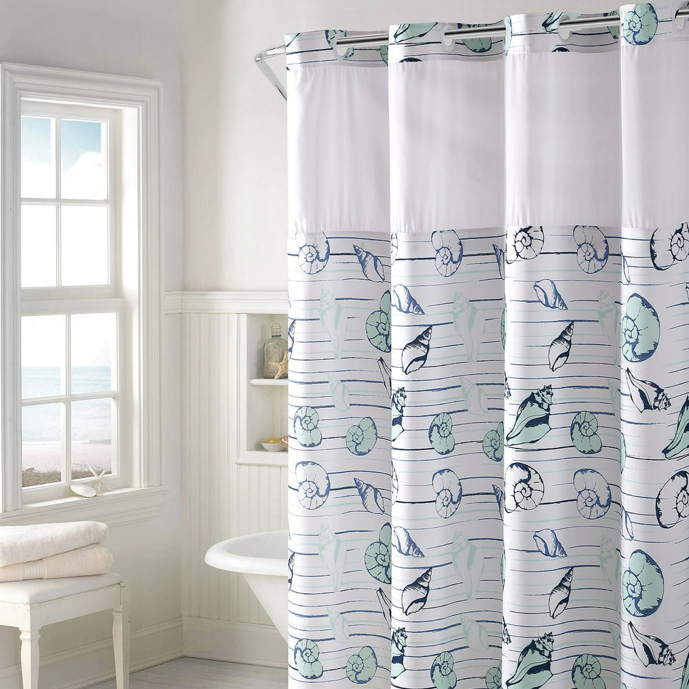 Hookless Seashell Stripe Print Shower Curtain