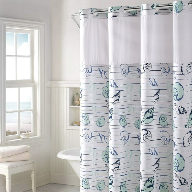 Hookless Seashell Stripe Print Shower Curtain