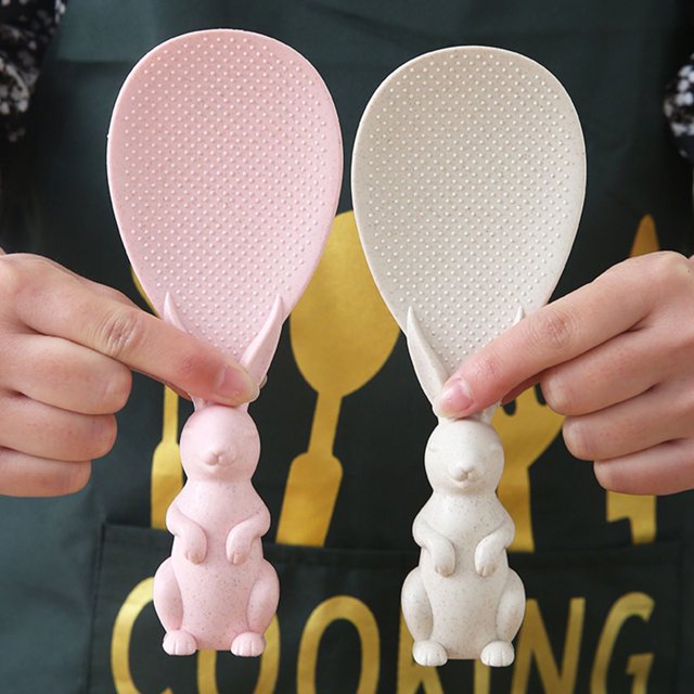 Rice Cooker Spoon Plastic Rice Scoop Wheat Rice Spoon Plastic Rice Cooker Kitchen Spoon Cooker Spoon Fiber Animal Shape Non-stick Kitchen Spoon, Pink